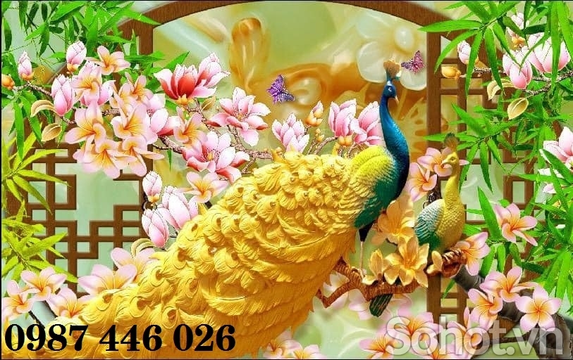 Tranh gạch chim công Hạnh Phúc HP722