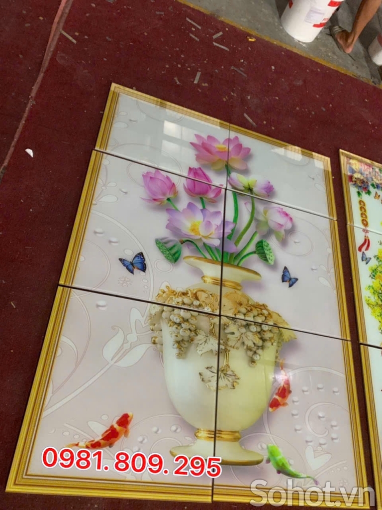 Gạch tranh bình hoa , gạch tranh ốp tường đẹp