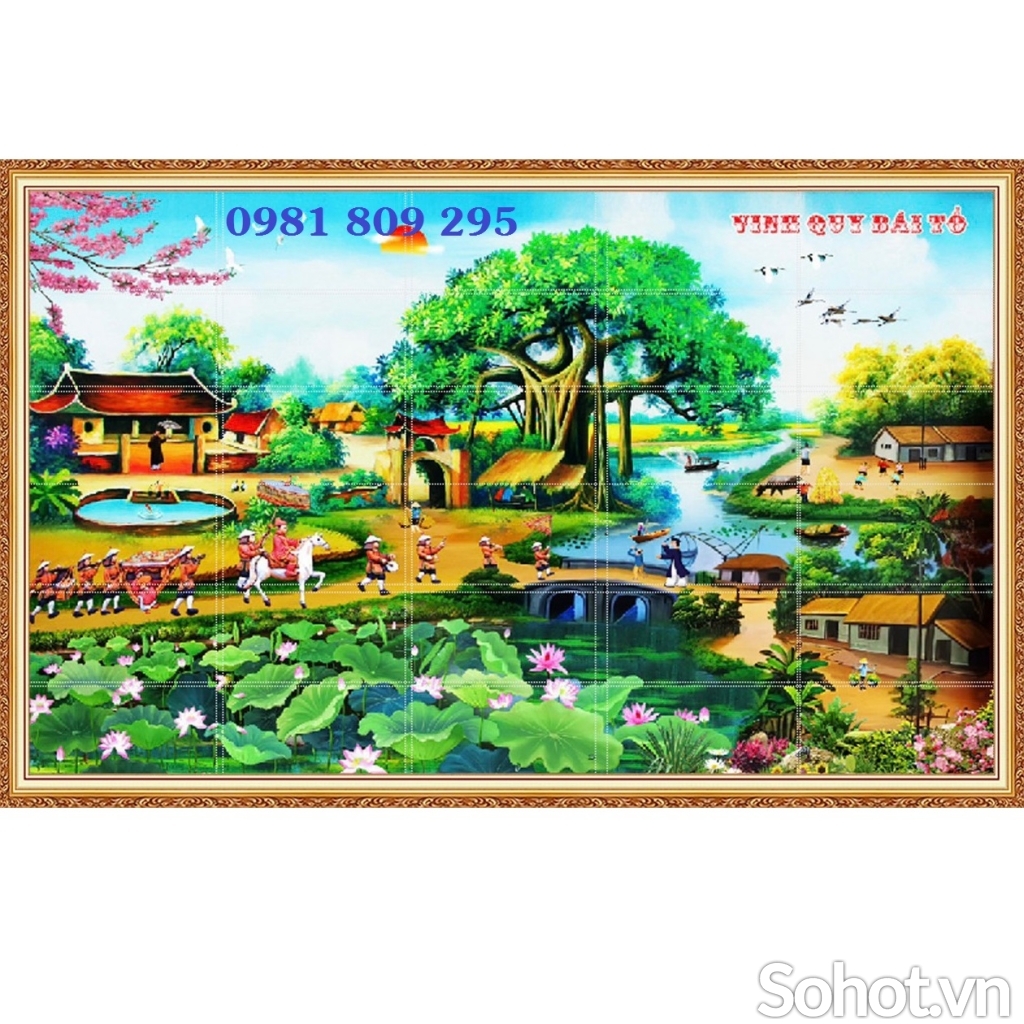 Gạch tranh 3D, tranh gạch men làng quê GP3658