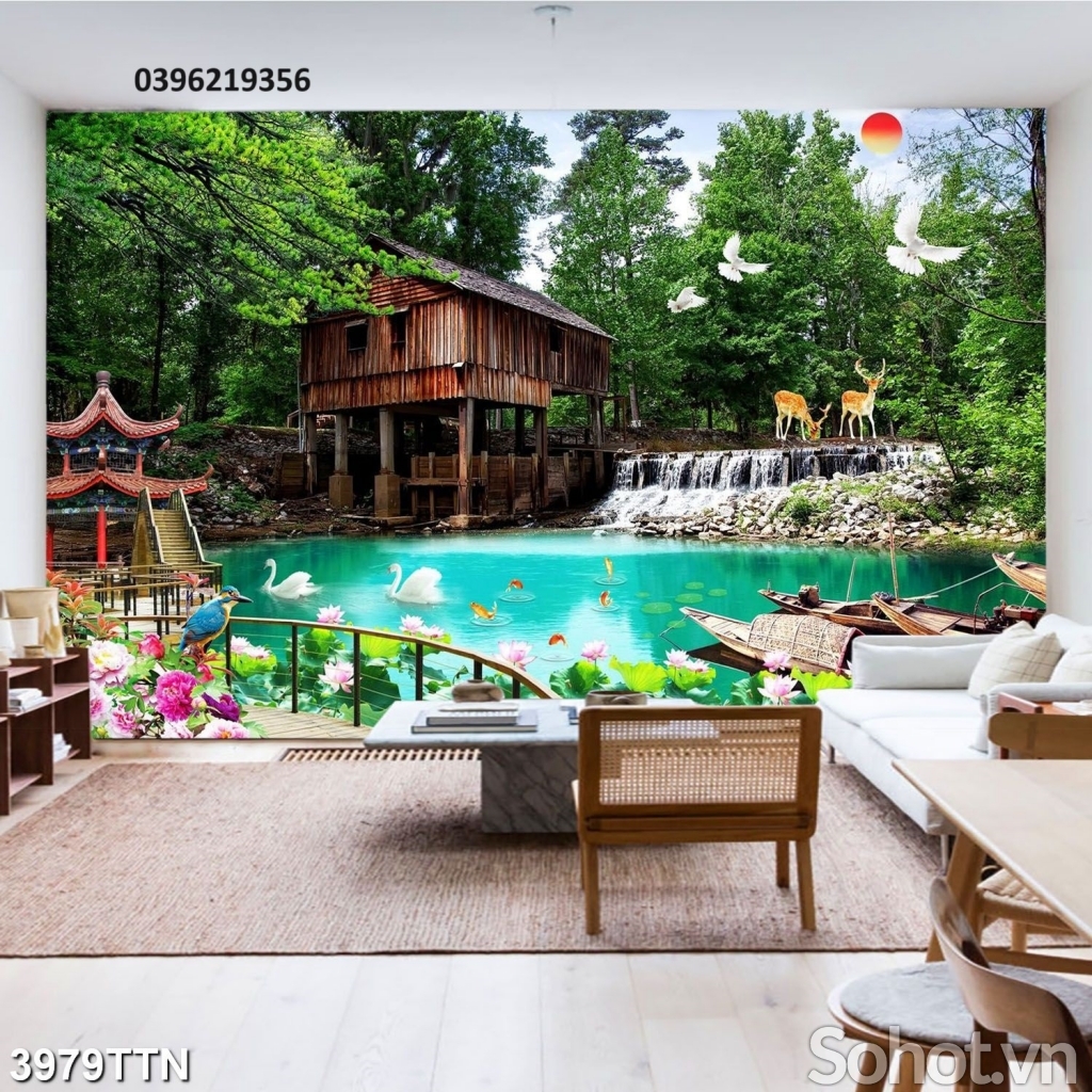 Tranh gạch 3D đẹp thác nước trang trí