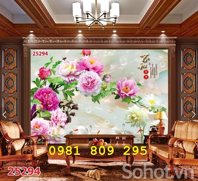 Tranh gạch men hoa mẫu đơn đẹp JP362558