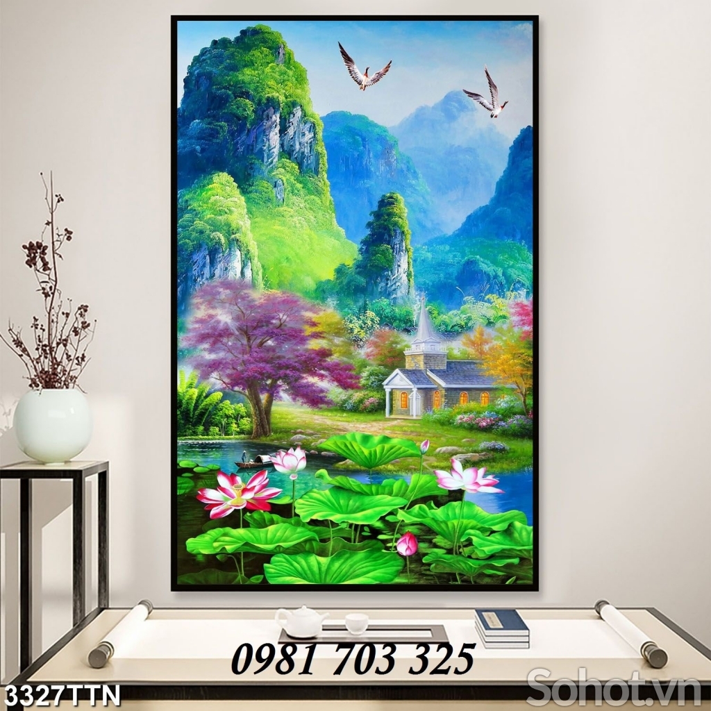 Tranh gạch 3D khổ đứng hình phong cảnh