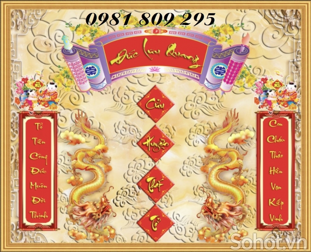 Gạch tranh phòng thờ rồng vàng