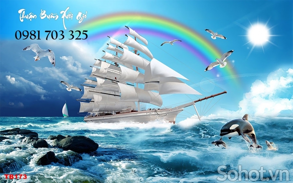 Tranh gạch thuyền buồm trang trí