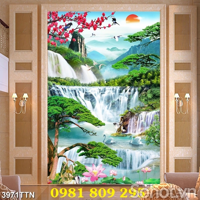 Tranh phong cảnh 3d khổ dọc gạch tranh