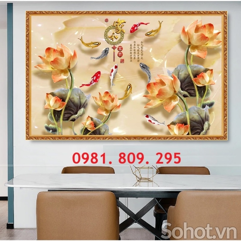 Tranh gạch hoa sen sứ ngọc 3d