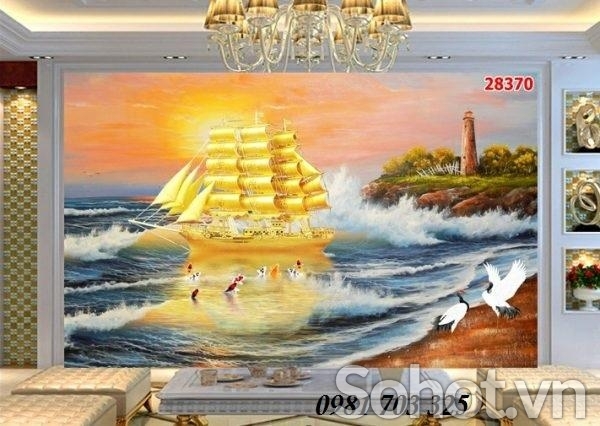 Tranh gạch phong cảnh thuyền buồm xuôi gió