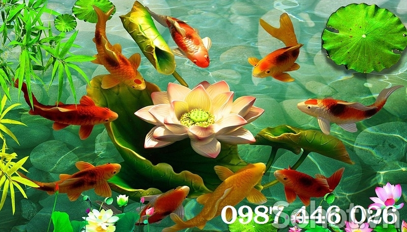 Tranh gạch men cá chép vàng đẹp 3d HP9232