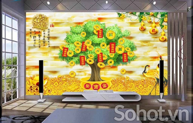 tranh 3d - tranh gạch 3d cây kim tiền - NC55