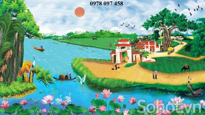 Tranh quê hương - tranh gạch 3D