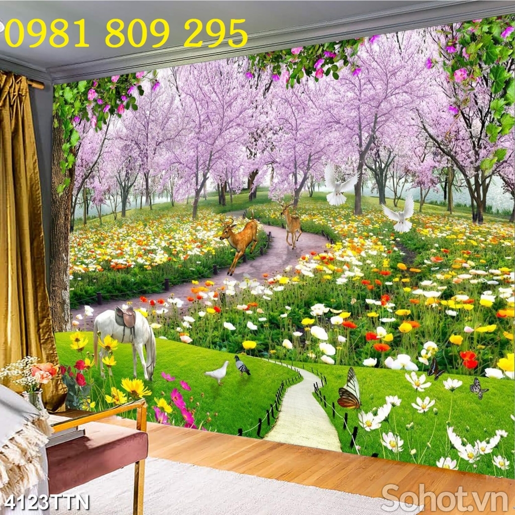 Tranh gạch men phong cảnh hoa đẹp 3d