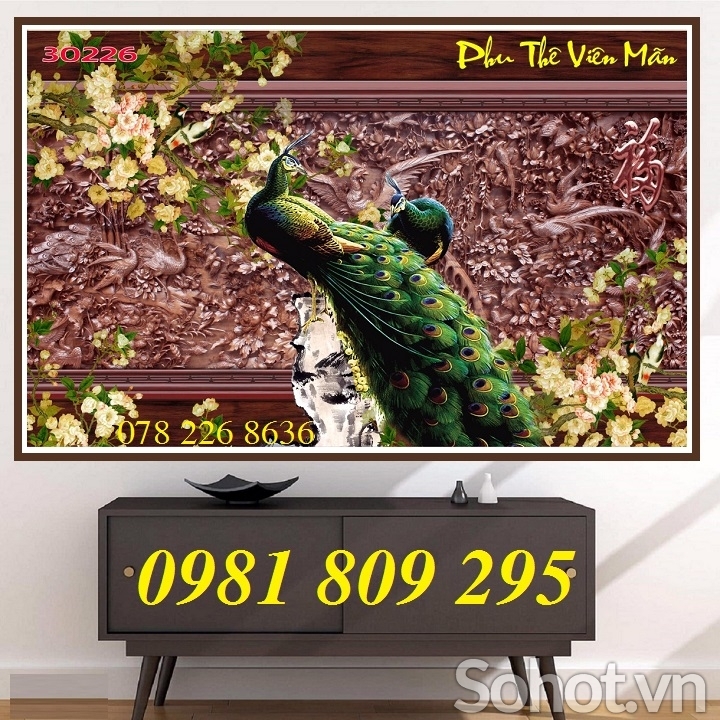 Tranh gạch men , tranh chim công 3d