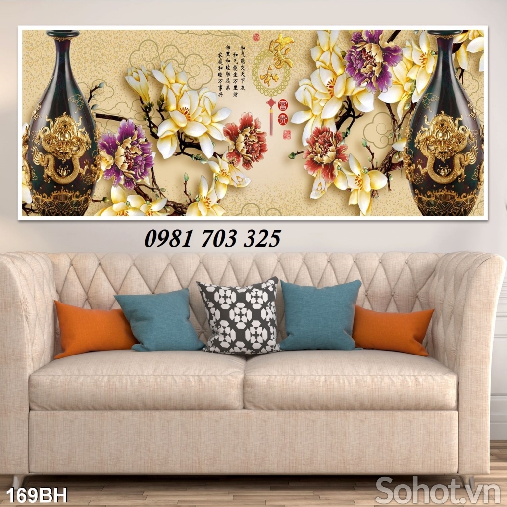 tranh gạch men 3D bình hoa