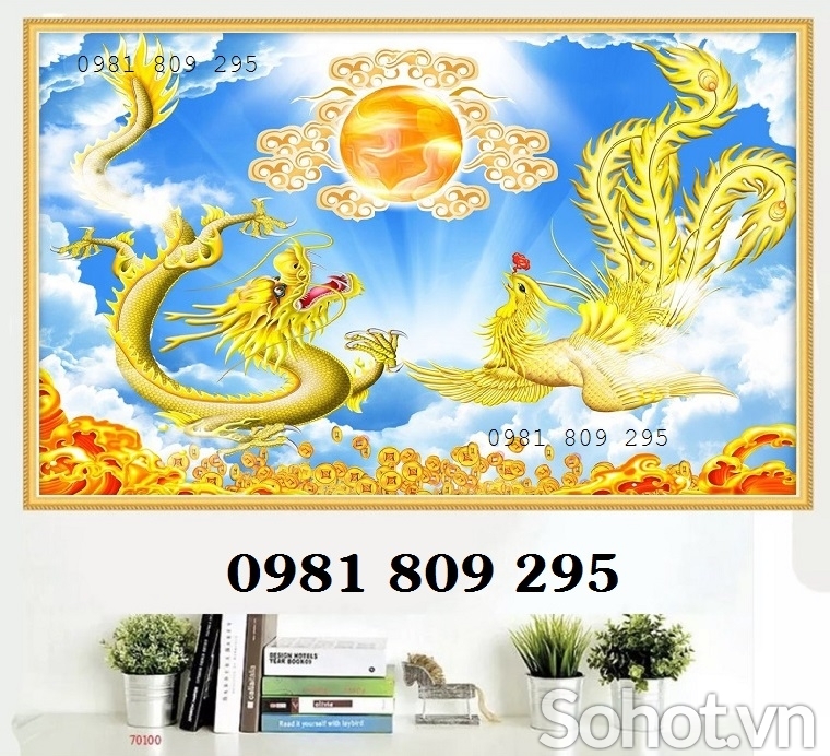 Tranh gạch phong thủy rồng phượng , tranh 3D đẹp  hp664