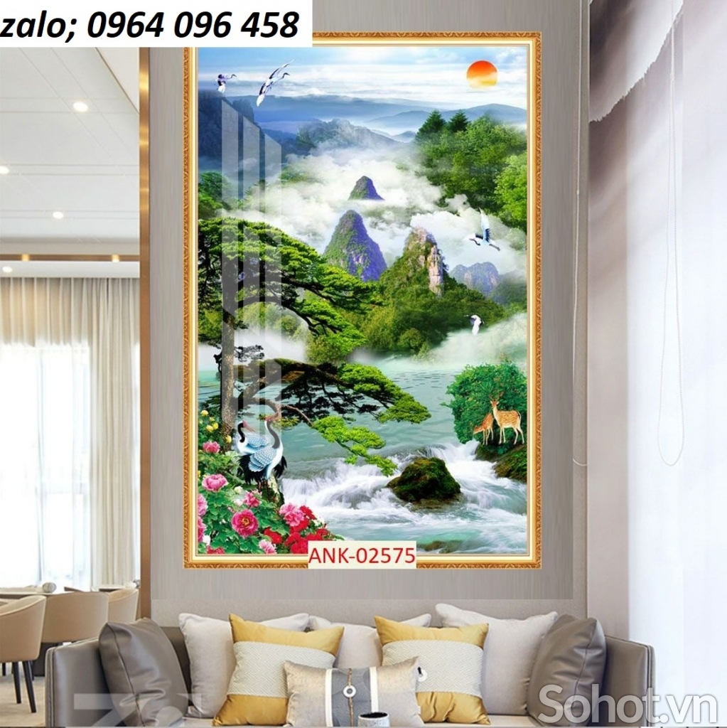 Tranh phong thủy 3d phong cảnh - gạch tranh 3d ốp tường - KBB54