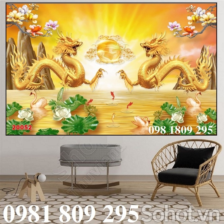 Mẫu gạch ốp tường 3d rồng phượng đẹp