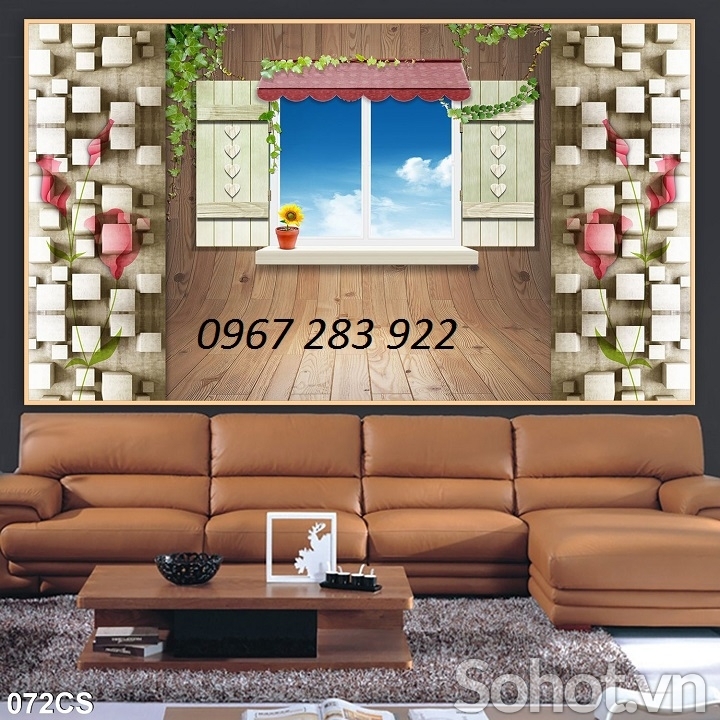 Tranh tường phòng khách cửa sổ phong cảnh đẹp