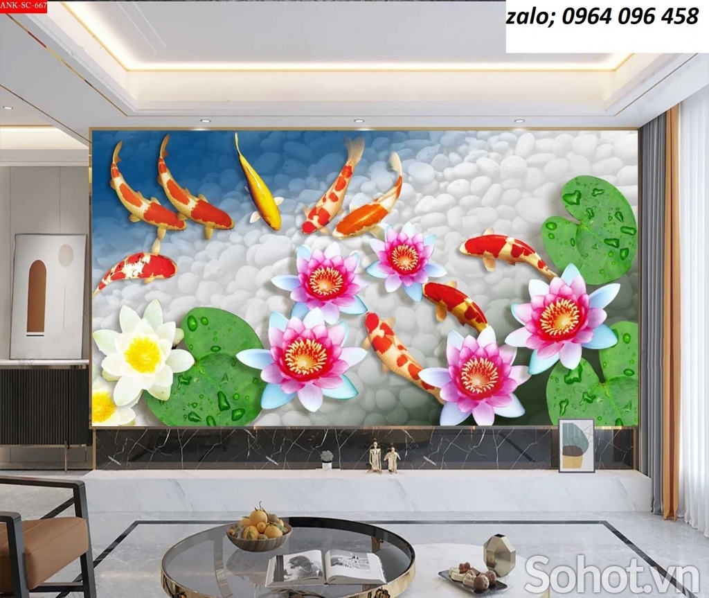 Tranh gạch 3d cá chép phong thủy - 432QP