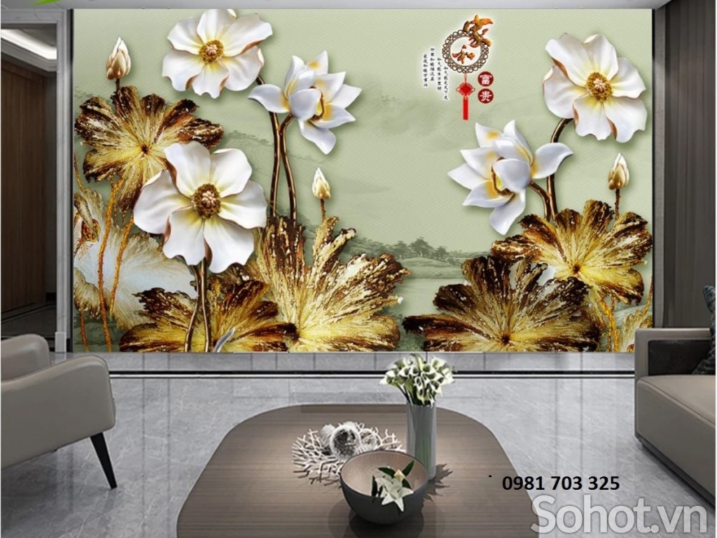 tranh hoa sen 3D- tranh gạch