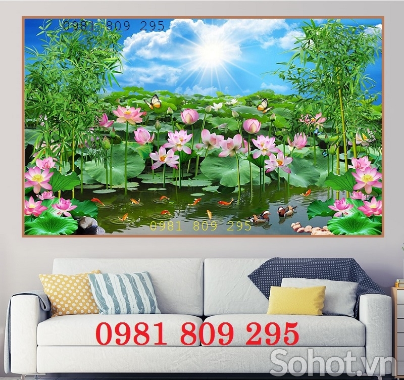 Tranh 3d ốp tường , gạch tranh 3d hoa sen HQ9393