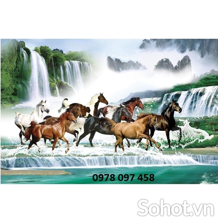 Gạch tranh dán tường họa tiết 8 chú ngựa