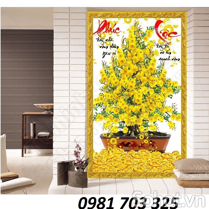 Tranh gạch 3D phòng khách- gạch tranh hoa mai