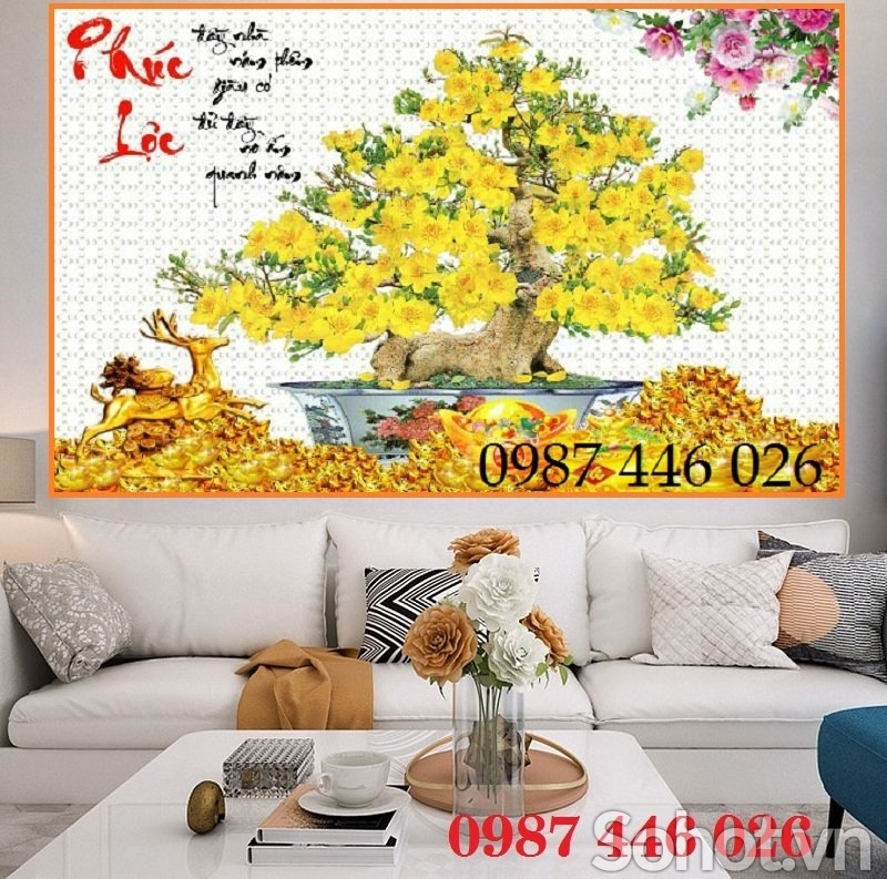 Tranh gạch hoa mai vàng 3d