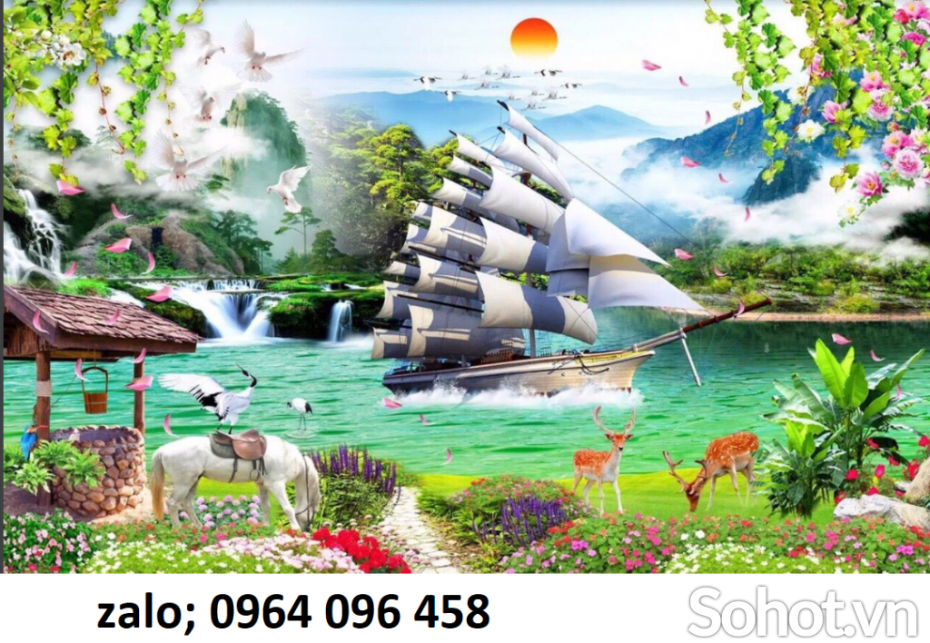Tranh gạch 3d phong thủy thuyền buồm - 988VV