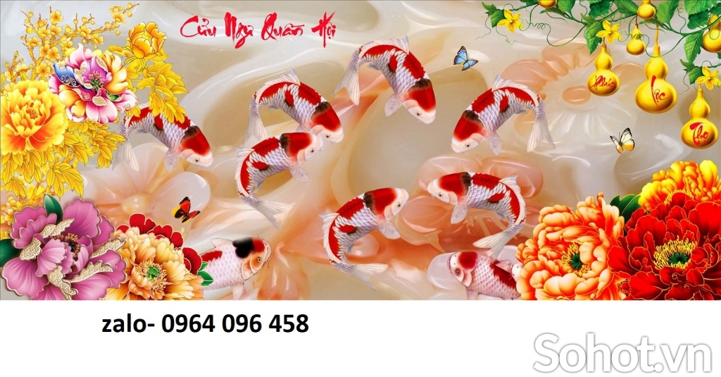 Tranh gạch 3d cá chép phong thủy - NVV76