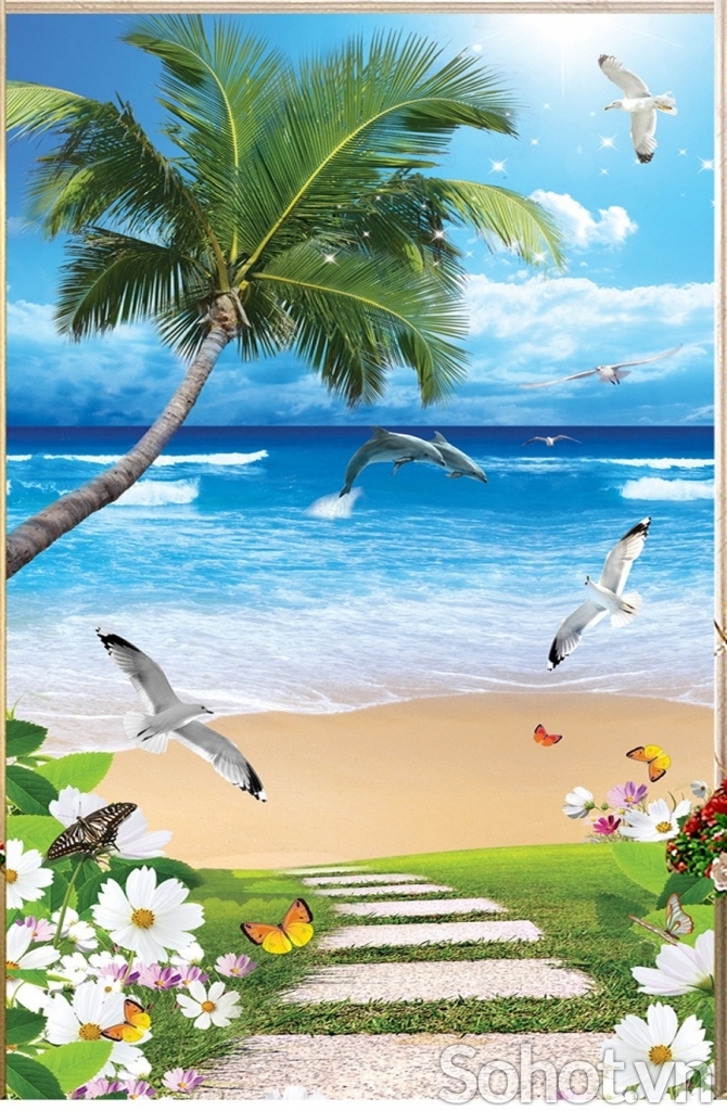 Tranh gạch 3d phong cảnh biển ốp tường - 2588NB