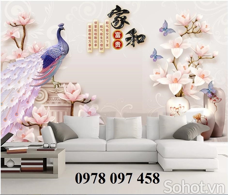 Tranh gạch chim công 3D