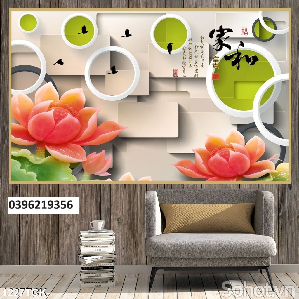 Tranh gạch hoa sen trang trí nhà