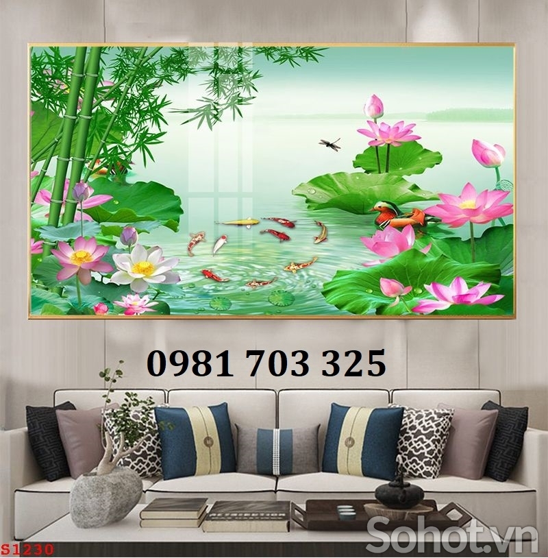 Tranh gạch hoa sen cao cấp trang trí tường