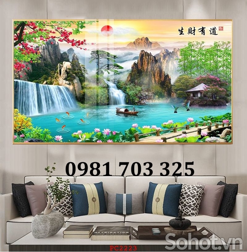Tranh gạch đẹp thác nước 3d