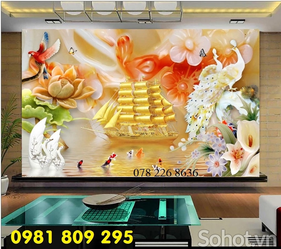 Tranh gạch men - chim công sứ ngọc