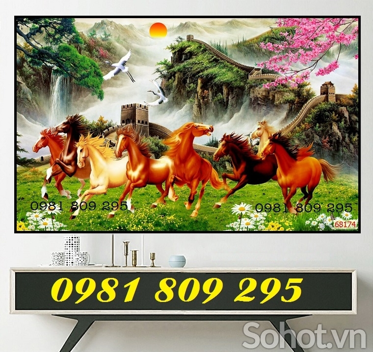 Gạch 3d bát mã - tranh gạch 3d ngựa phong thủy