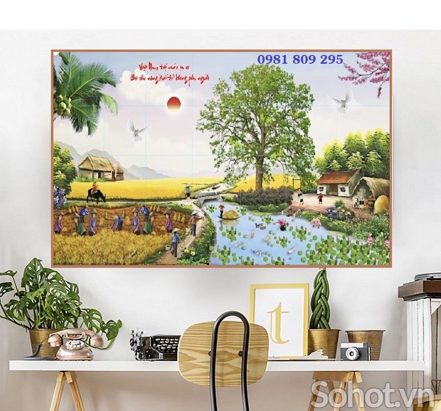 Tranh làng quê , gạch men ốp tường HP9852