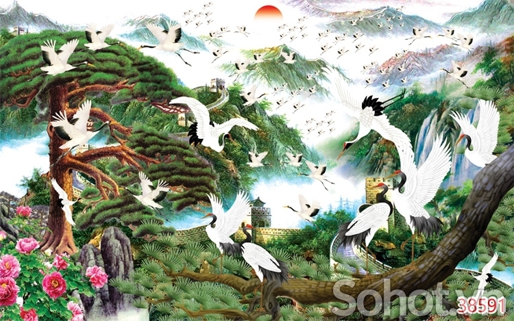 Tranh gạch 3d ốp tường tùng hạc - DCX31