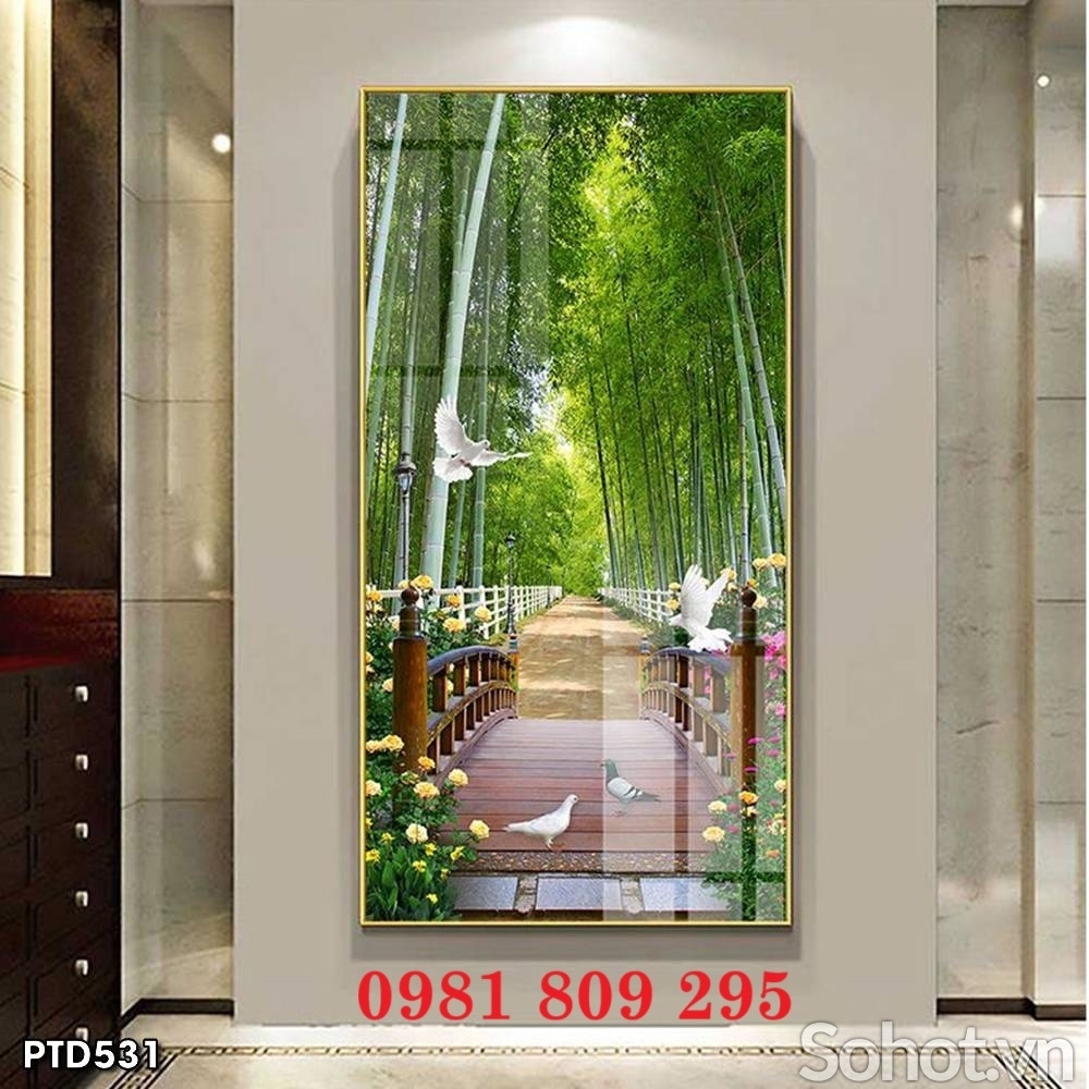 Gạch , tranh ốp tường con đường hàng cây đẹp