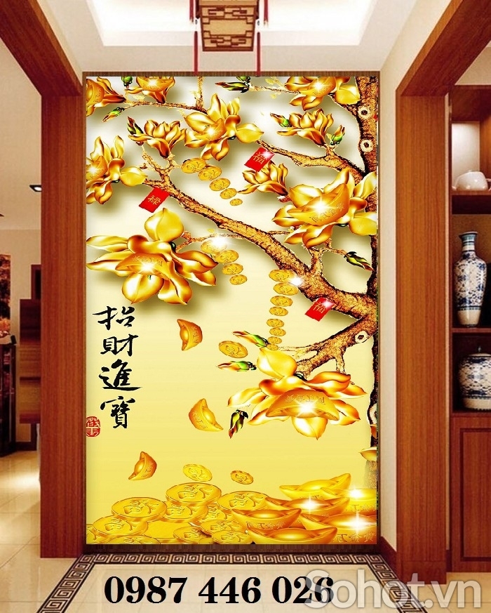 Tranh gạch men cây tiền lộc vàng HP97224