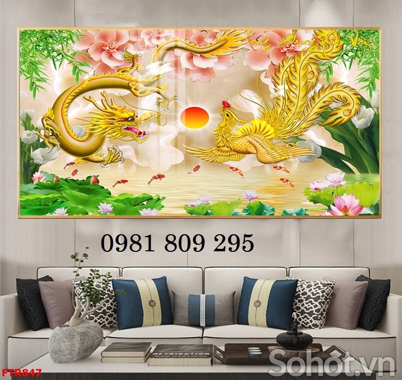 Gạch trang trí 3d rồng phượng H086