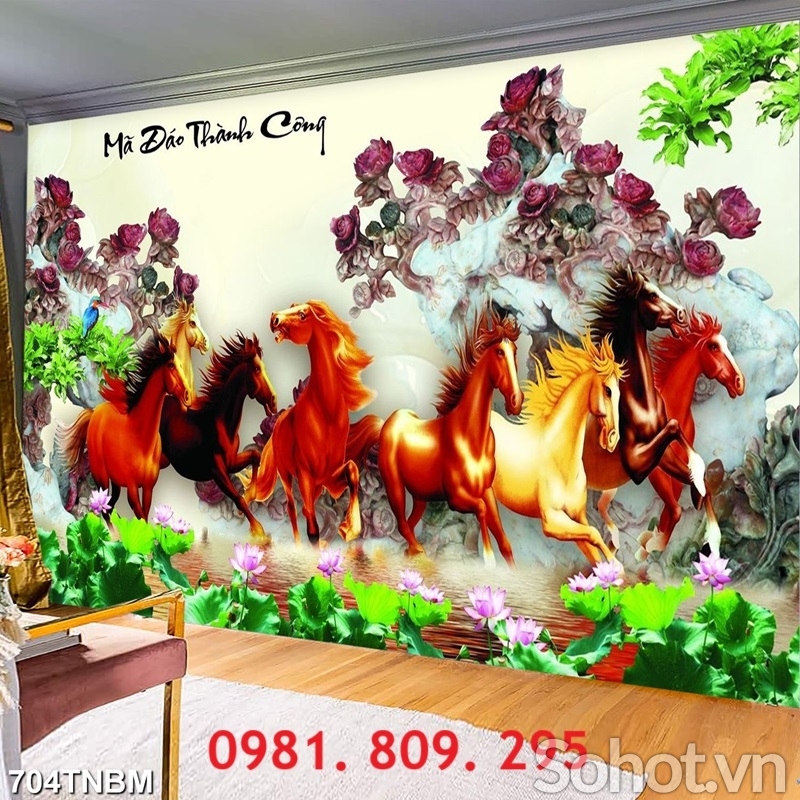 Tranh gạch ốp tường 3d ngựa , tranh phong thủy