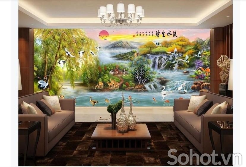 Gạch tranh 3D ốp tường phòng khách