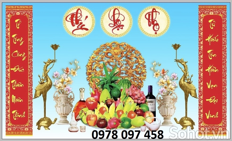 Tranh gạch men 3D - phòng thờ gia tiên