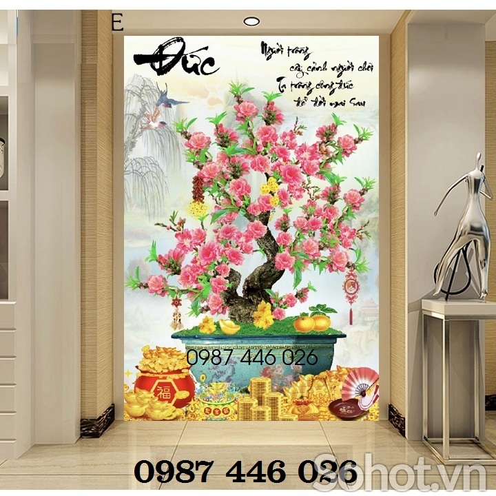 Gạch tranh 3d chậu hoa đào HP9222