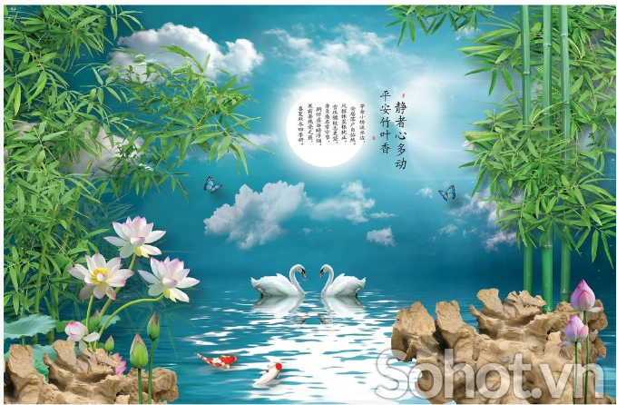 Tranh hoa sen trang trí tường- gạch tranh 3D