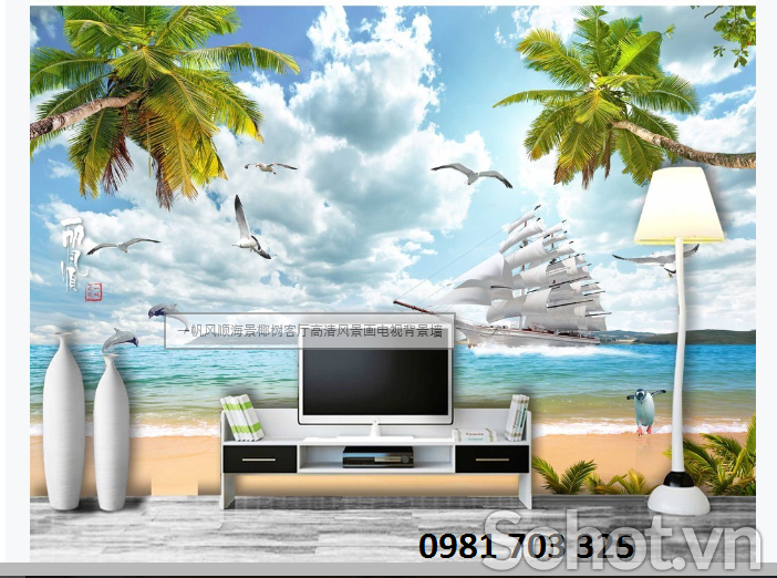 tranh gạch thuyền buồm ốp tường