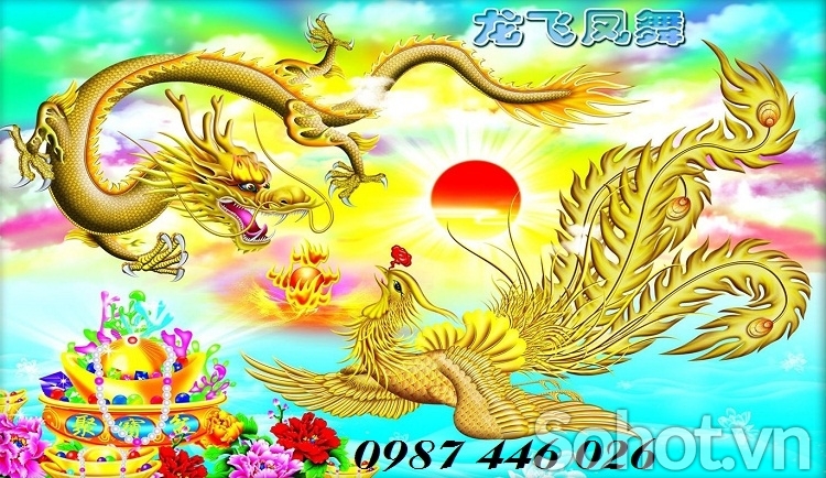 Tranh gạch men rồng vàng HP624