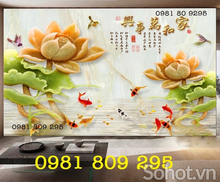 Tranh hoa sen , gạch trang trí 3d hoa sen ốp tường Hn888