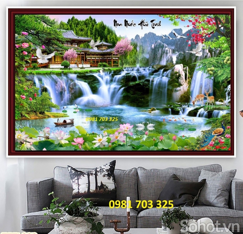 gạch tranh 3D phong cảnh thác nước